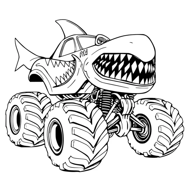 Coloriage Voiture Monster Truck Rapide Requin - Monster truck à imprimer