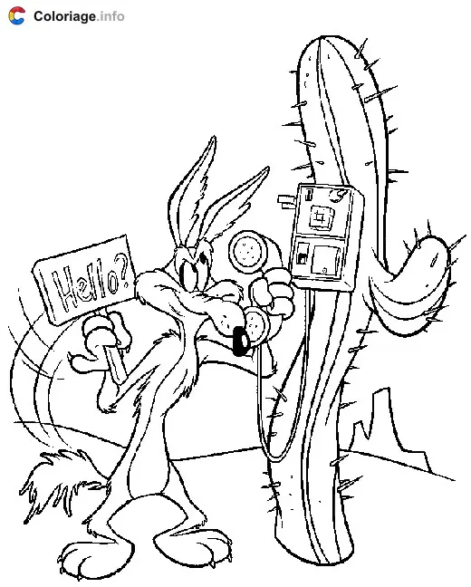 Coloriage Wile Ethelbert au téléphone - Bip Bip et Coyote à imprimer