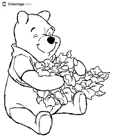 Winnie with Flowers coloring page to print