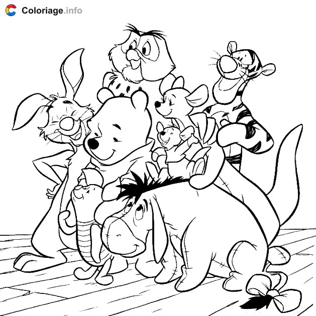 Winnie the Pooh and Forest Friends coloring page to print