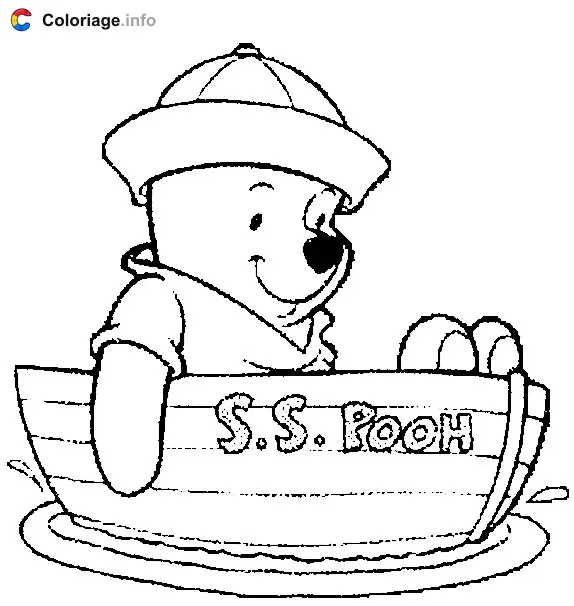 Winnie the Pooh in a Rowboat coloring page to print