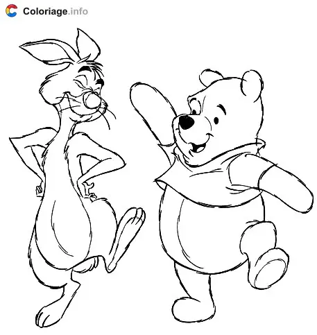 Winnie and Rabbit Dancing Together coloring page to print