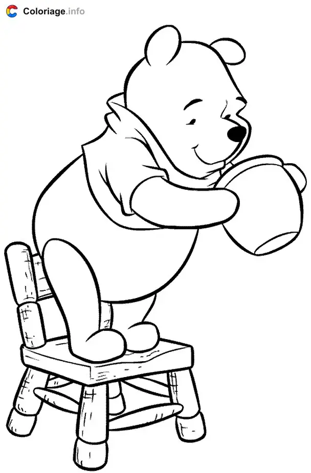 Winnie Standing on His Chair coloring page to print