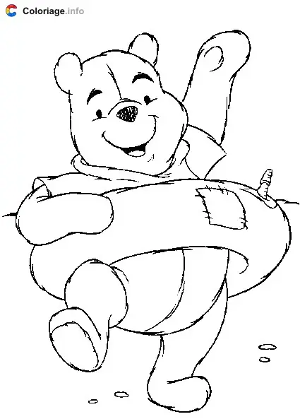 Winnie Ready for Swimming with His Float coloring page to print