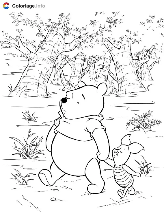 Winnie and Piglet's Forest Walk coloring page to print