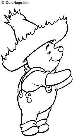Winnie the Pooh with His Straw Hat coloring page to print
