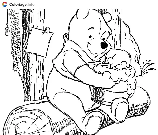 Winnie the Pooh Eating Honey coloring page to print