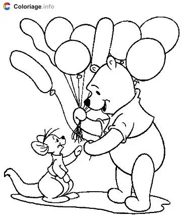 Winnie Gives a Balloon to Roo coloring page to print