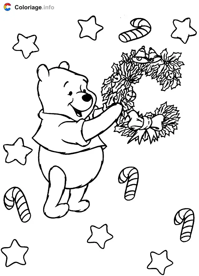 Winnie Prepares for Christmas coloring page to print