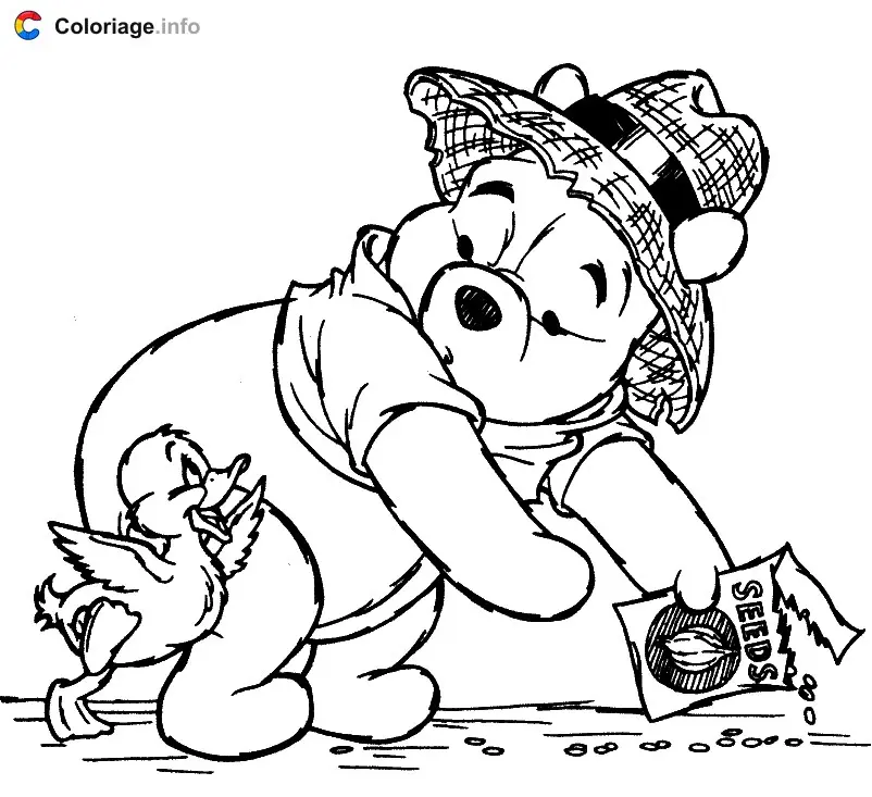 Winnie Planting Seeds coloring page to print