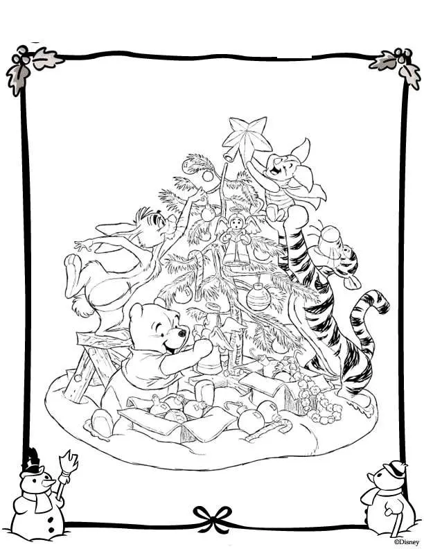 Coloriage Winnie l'Ourson en tenue de Noël festive - Noël Disney à imprimer