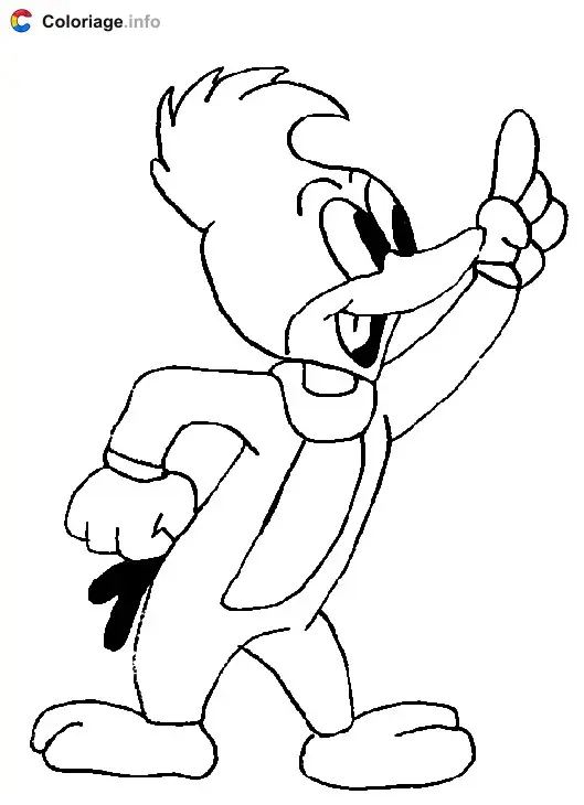 Coloriage Woody lève le doigt - Woody Woodpecker à imprimer