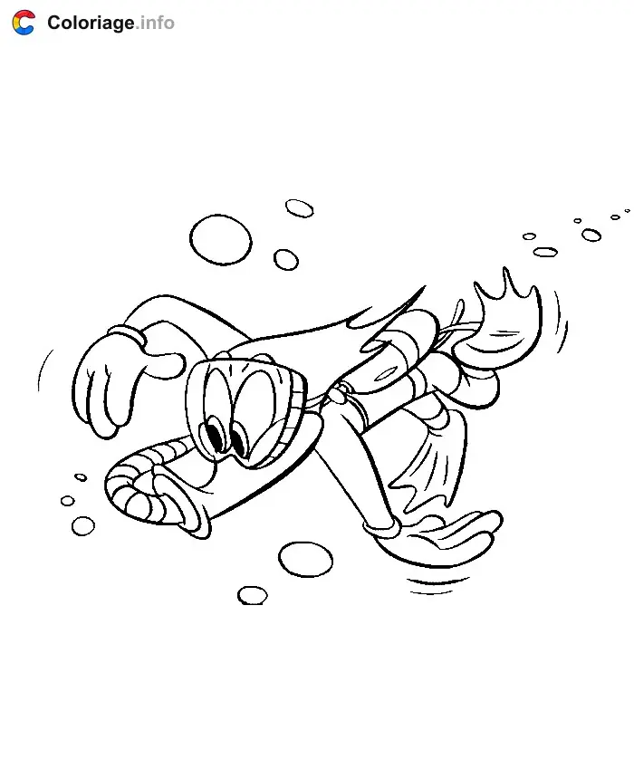 Coloriage Woody Woodpecker en plongeur sous l'eau - Woody Woodpecker à imprimer