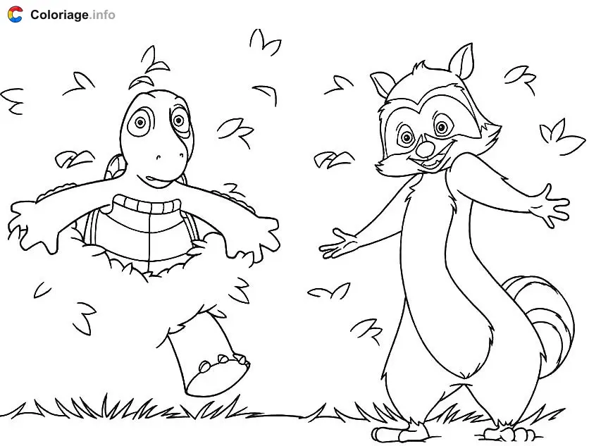 Coloriage Zamy et Verne dans les buissons - Nos voisins, les hommes à imprimer