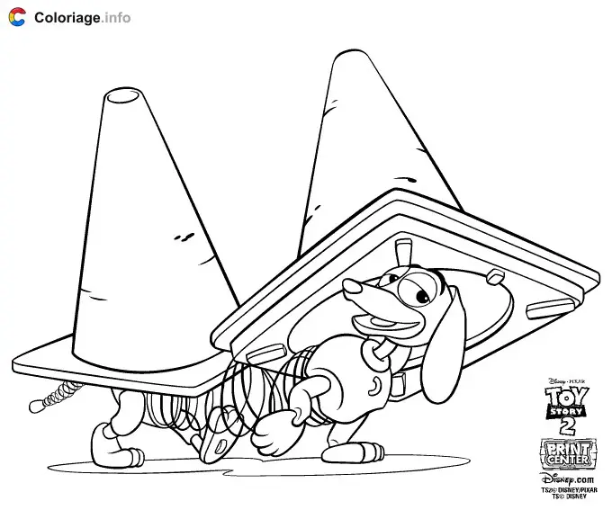 Slinky Dog Weaving Through Cones coloring page to print