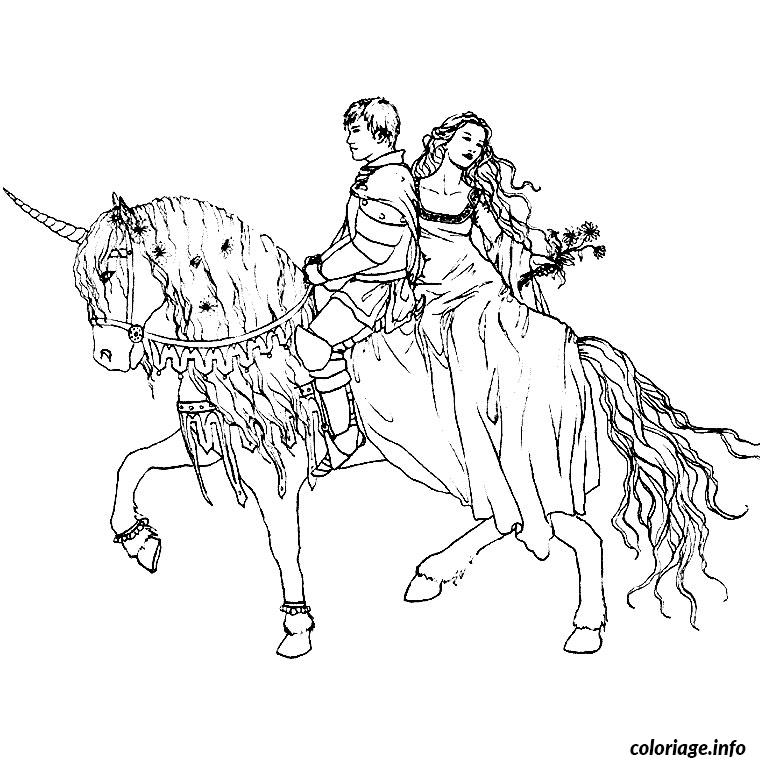 Dessin cheval et princesse Coloriage Gratuit à Imprimer