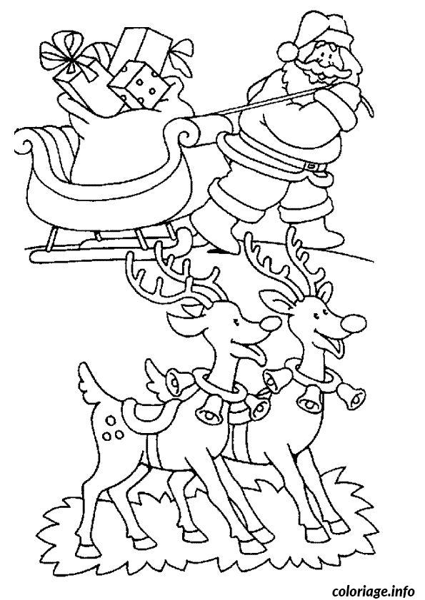 Dessin pere noel traineau rennes Coloriage Gratuit à Imprimer