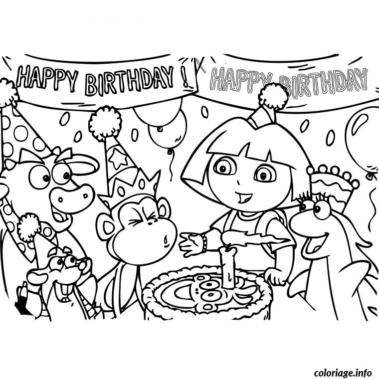 Dessin anniversaire dora Coloriage Gratuit à Imprimer