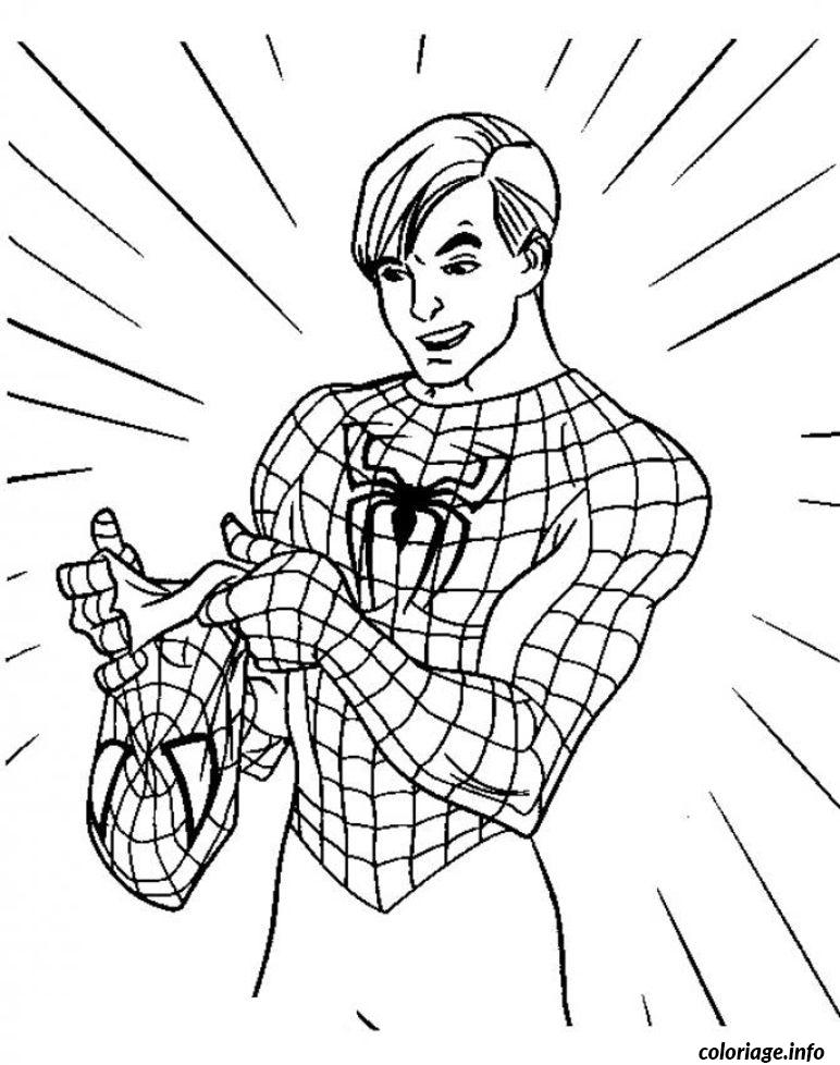 Coloriage Peter Parker Met Le Masque De SpiderMan Dessin Spiderman à