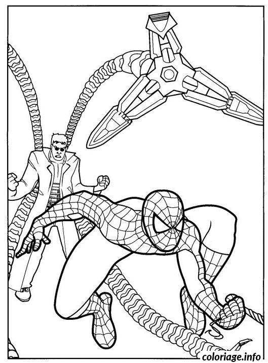 Coloriage Docteur Octopus Tente D'attraper Spider-Man Dessin à Imprimer
