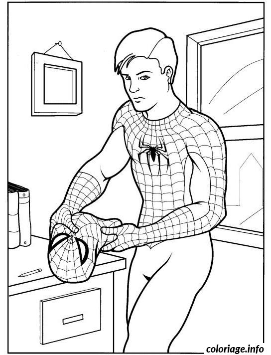 Dessin Peter Parker en mode Spiderman Coloriage Gratuit à Imprimer