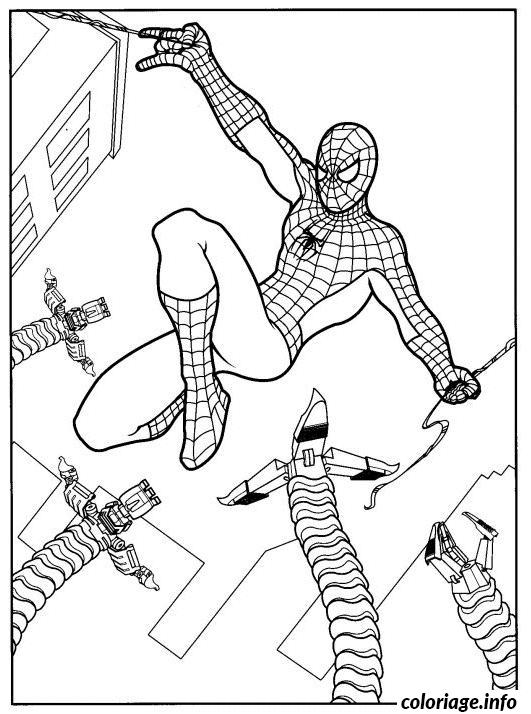 Coloriage Docteur Octopus Tente D'attraper Spider-Man Dans Les Airs Dessin à Imprimer