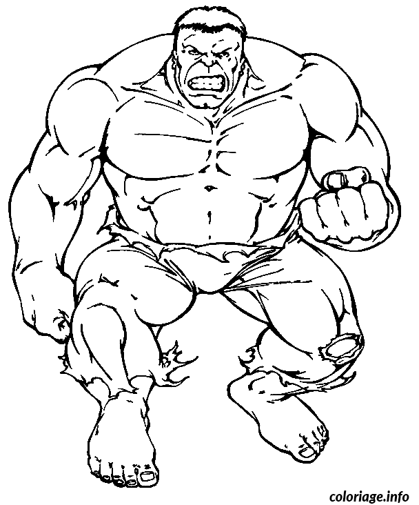 Dessin Hulk avec son poing rageur Coloriage Gratuit à Imprimer