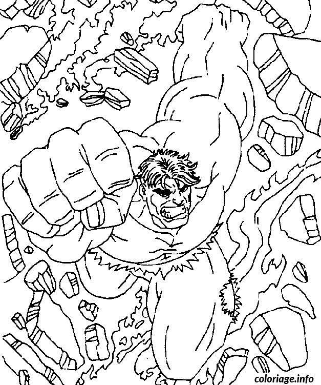 Dessin Hulk casse tout Coloriage Gratuit à Imprimer