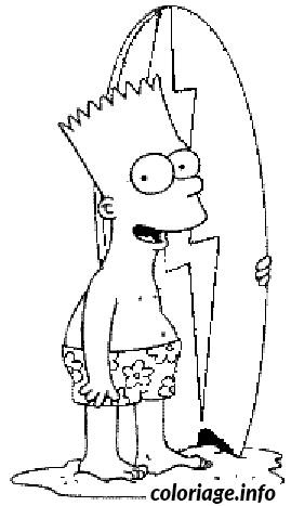 Dessin Bart avec une planche de surf Coloriage Gratuit à Imprimer