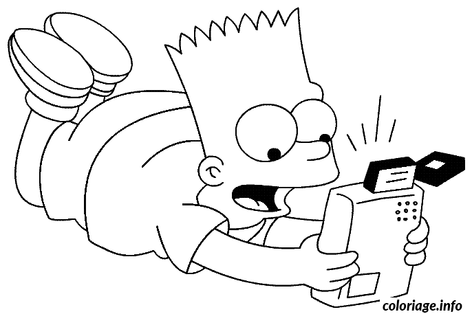 Dessin Bart joue avec une console de jeux Coloriage Gratuit à Imprimer