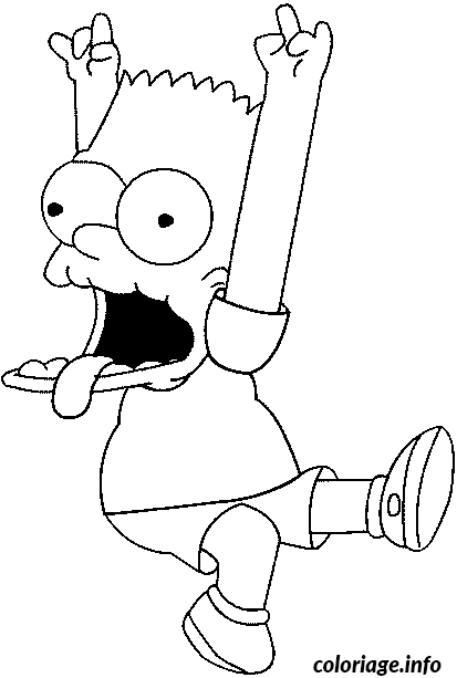 Dessin Bart fait une grimace les bras en l air Coloriage Gratuit à Imprimer