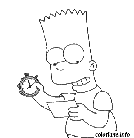 Dessin Bart avec une montre Coloriage Gratuit à Imprimer