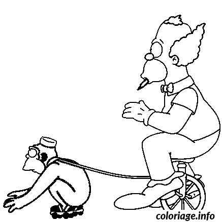 Dessin dessin simpson Krusty sur un unicycle  et Teeny Coloriage Gratuit à Imprimer