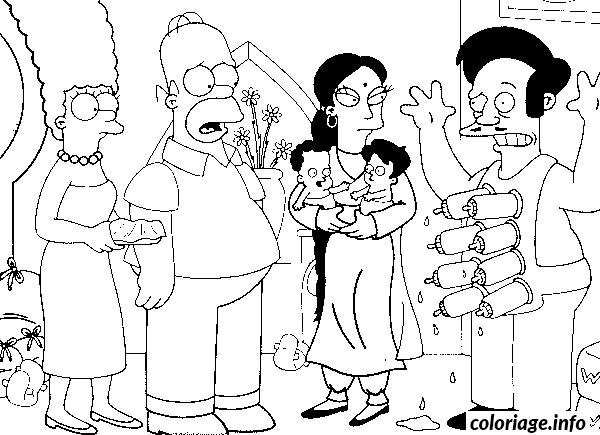 Dessin dessin simpson Apu avec sa femme et ses enfants Coloriage Gratuit à Imprimer
