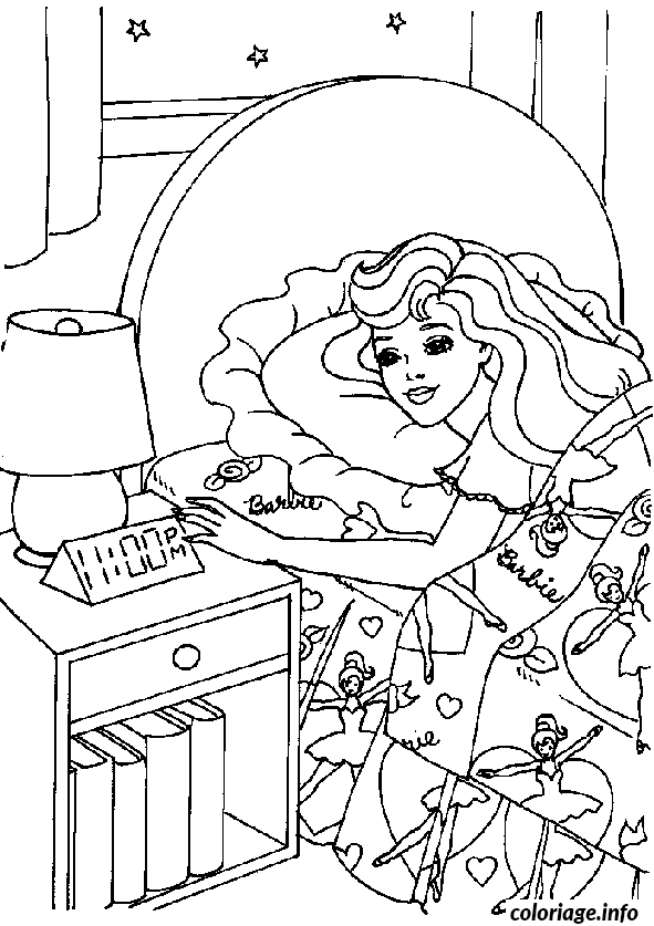 Dessin Barbie dans son lit Coloriage Gratuit à Imprimer