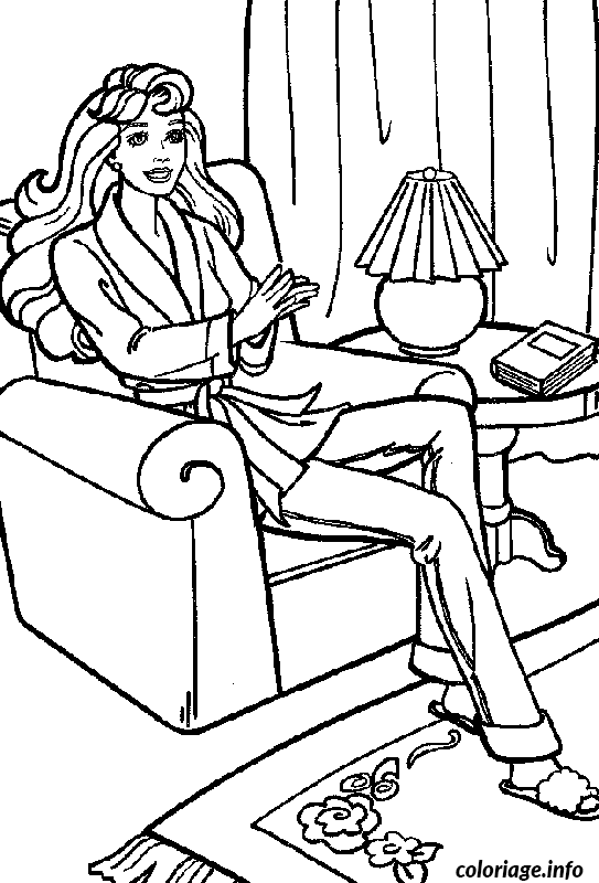Dessin Barbie assise dans un fauteuil Coloriage Gratuit à Imprimer