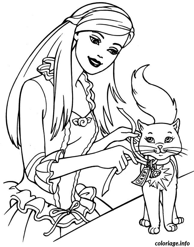 Coloriage la princesse et le petit chat (avec modèle)