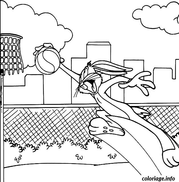 Dessin dessin Le lapin Bugs Bunny joue au basket ball Coloriage Gratuit à Imprimer