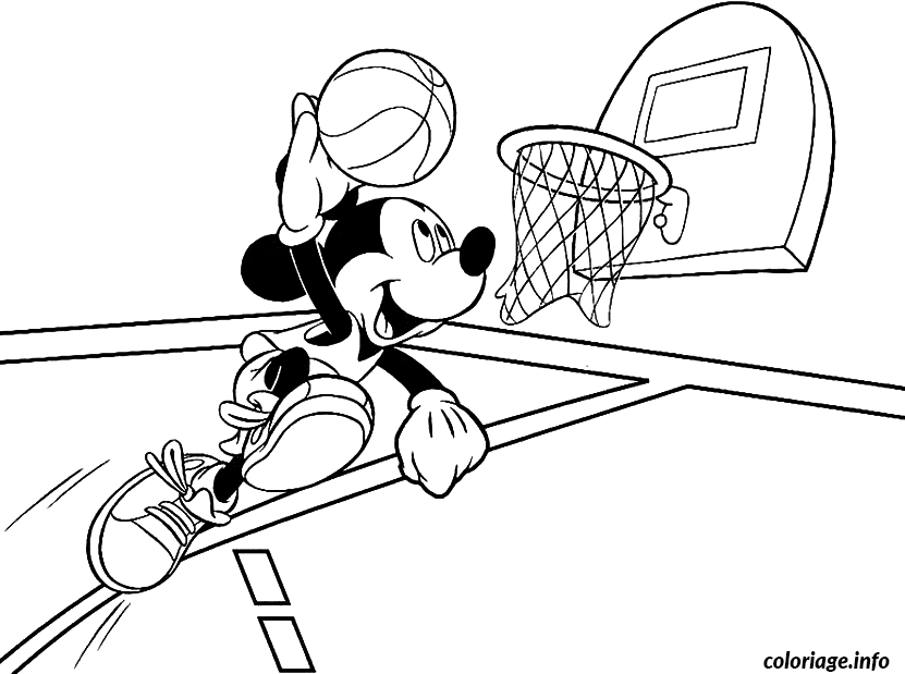 Dessin dessin Mickey joue au basket Coloriage Gratuit à Imprimer