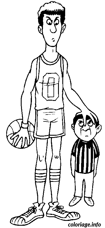 Dessin dessin joueur de basket avec un petit arbitre Coloriage Gratuit à Imprimer