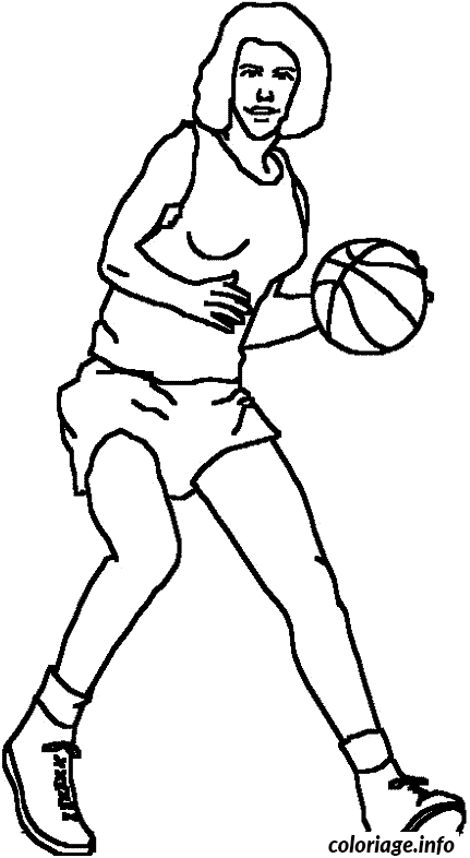 Dessin dessin joueuse de basketball avec unballon Coloriage Gratuit à Imprimer