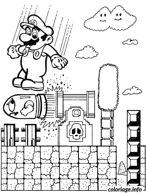 Dessin Mario saute sur une bombe Coloriage Gratuit à Imprimer