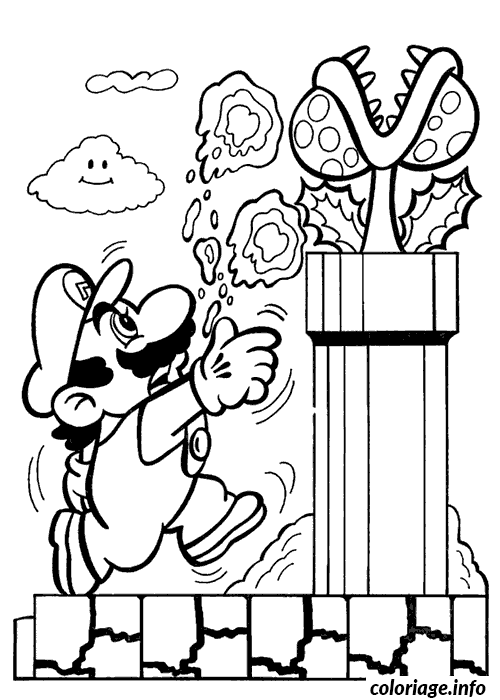 Dessin Mario lance des boules de feu Coloriage Gratuit à Imprimer