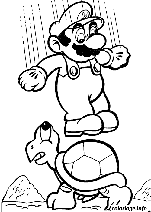 Dessin Mario saute sur une tortue Coloriage Gratuit à Imprimer