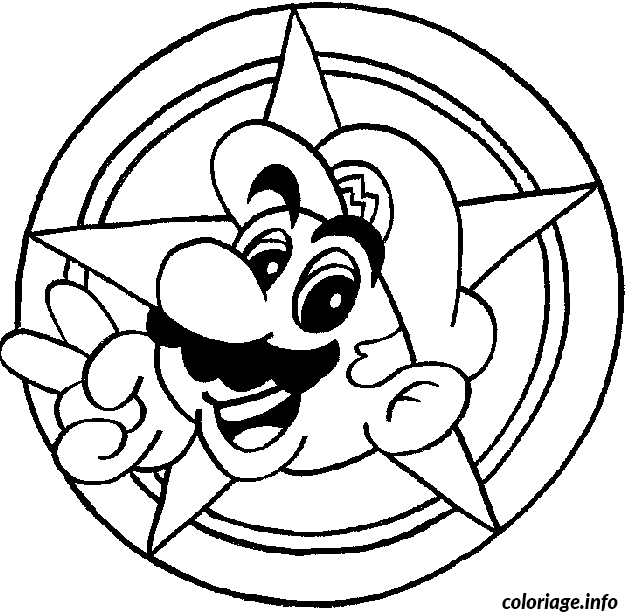 Dessin tete de Mario dans un cercle Coloriage Gratuit à Imprimer