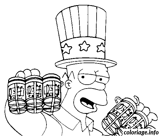 Dessin Homer avec de la biere et un chapeau americain Coloriage Gratuit à Imprimer