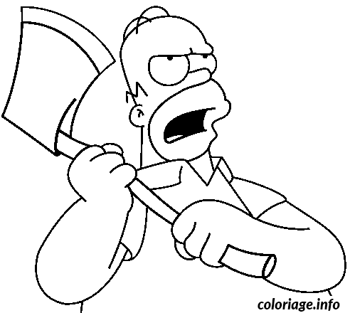 Dessin Homer avec une hache Coloriage Gratuit à Imprimer