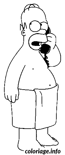 Dessin Homer Simpson au telephone a moitie nu Coloriage Gratuit à Imprimer