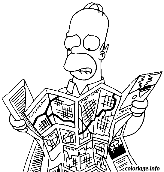Dessin Homer Simpson avec une carte de la ville4 Coloriage Gratuit à Imprimer