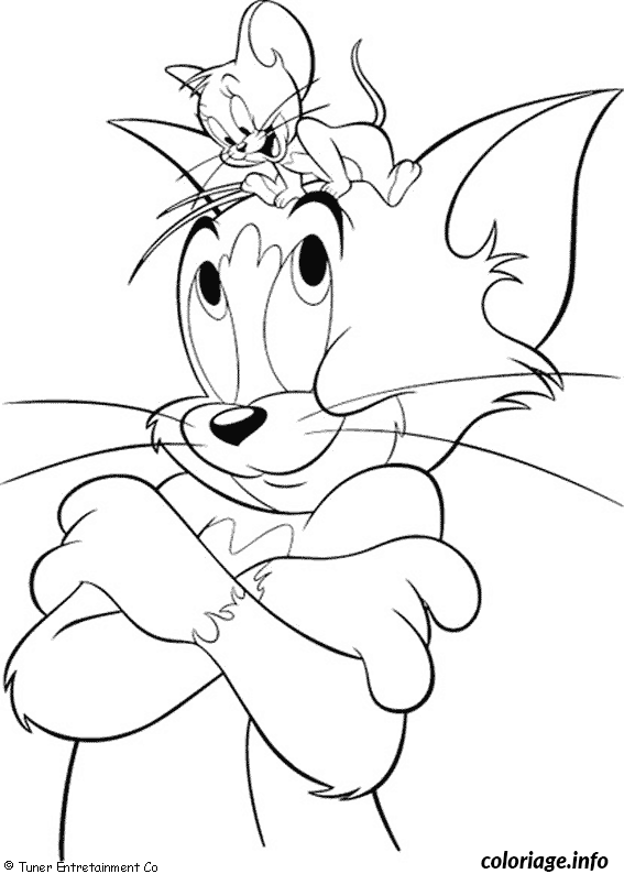 Dessin Jerry sur la tete de Tom Coloriage Gratuit à Imprimer